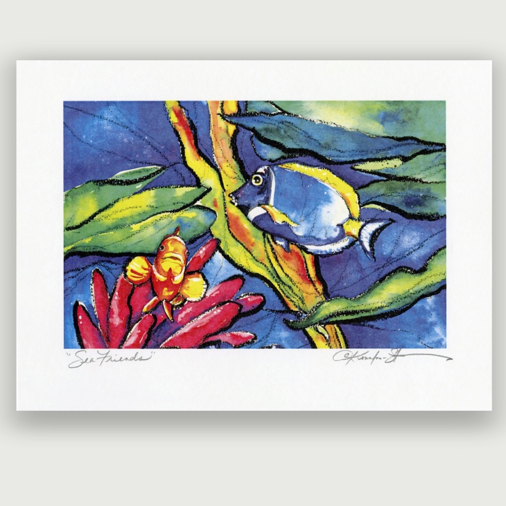 Original print of watercolor painting by Kathy Morton Stanion -Sea Friends